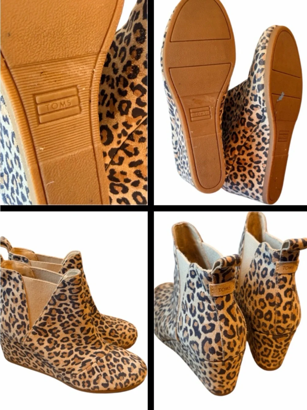 Toms Leopard Print Wedge Ankle Booties in Tan and Black